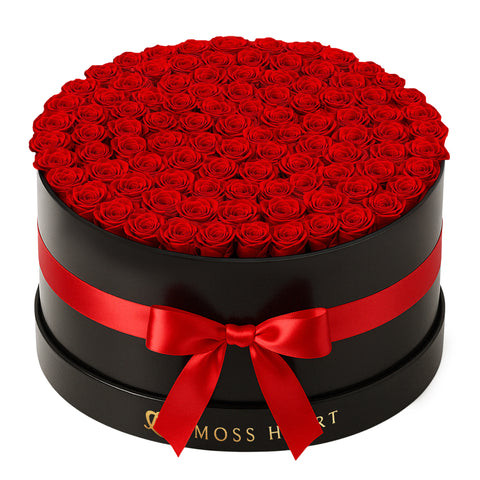 100 Preserved Red Roses in Grand Round Luxury Box