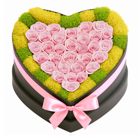 30 Light Pink Preserved Forever Roses in Heart Box