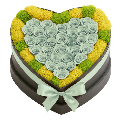 30 Teal Preserved Forever Roses in Heart Box
