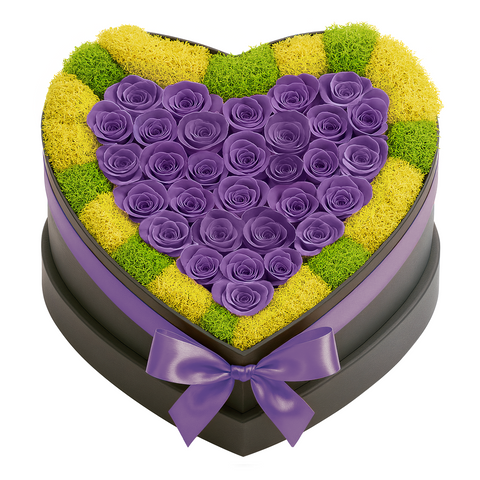 30 Purple Preserved Forever Roses in Heart Box