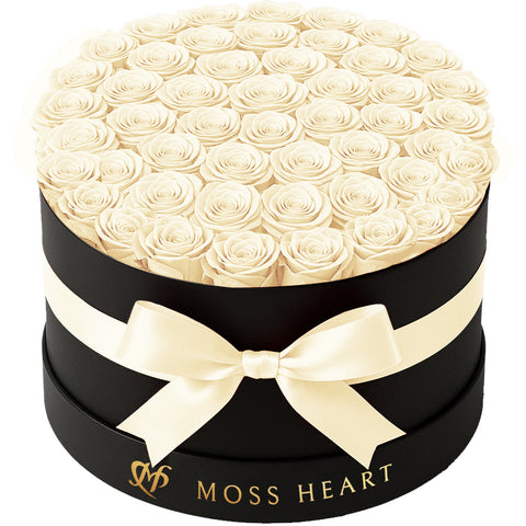 50 White Preserved Forever Roses in Round Box