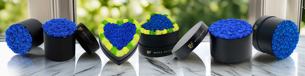 Royal Blue Roses Heart Royal Blue Roses – Moss Heart