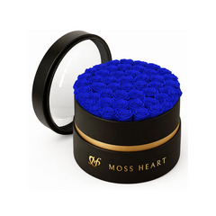 50 Royal Blue Preserved Forever Roses in Round Box