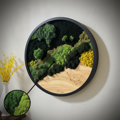 Moss Heart Dark Moss Circular Wall Art - Handcrafted Preserved Biophilic Decor, Diameter 24