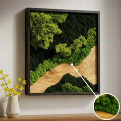 Moss Heart Dark Moss Square Wall Art - Handcrafted Preserved Decor, 24