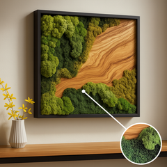 Moss Heart Wood Heavy Square Moss Art - Handcrafted Preserved Biophilic Decor, 24
