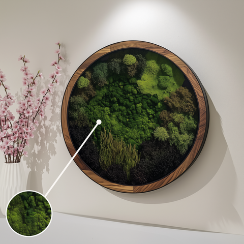Moss Heart Green Circular Moss Art - Handcrafted Preserved Wall Decor, Diameter 24