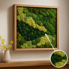Moss Heart Green Square Wall Art - Handcrafted Preserved Biophilic Decor, 24