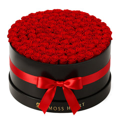 100 Preserved Red Roses in Grand Round Luxury Box