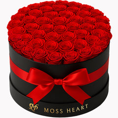 50 Red Preserved Forever Roses in Round Box