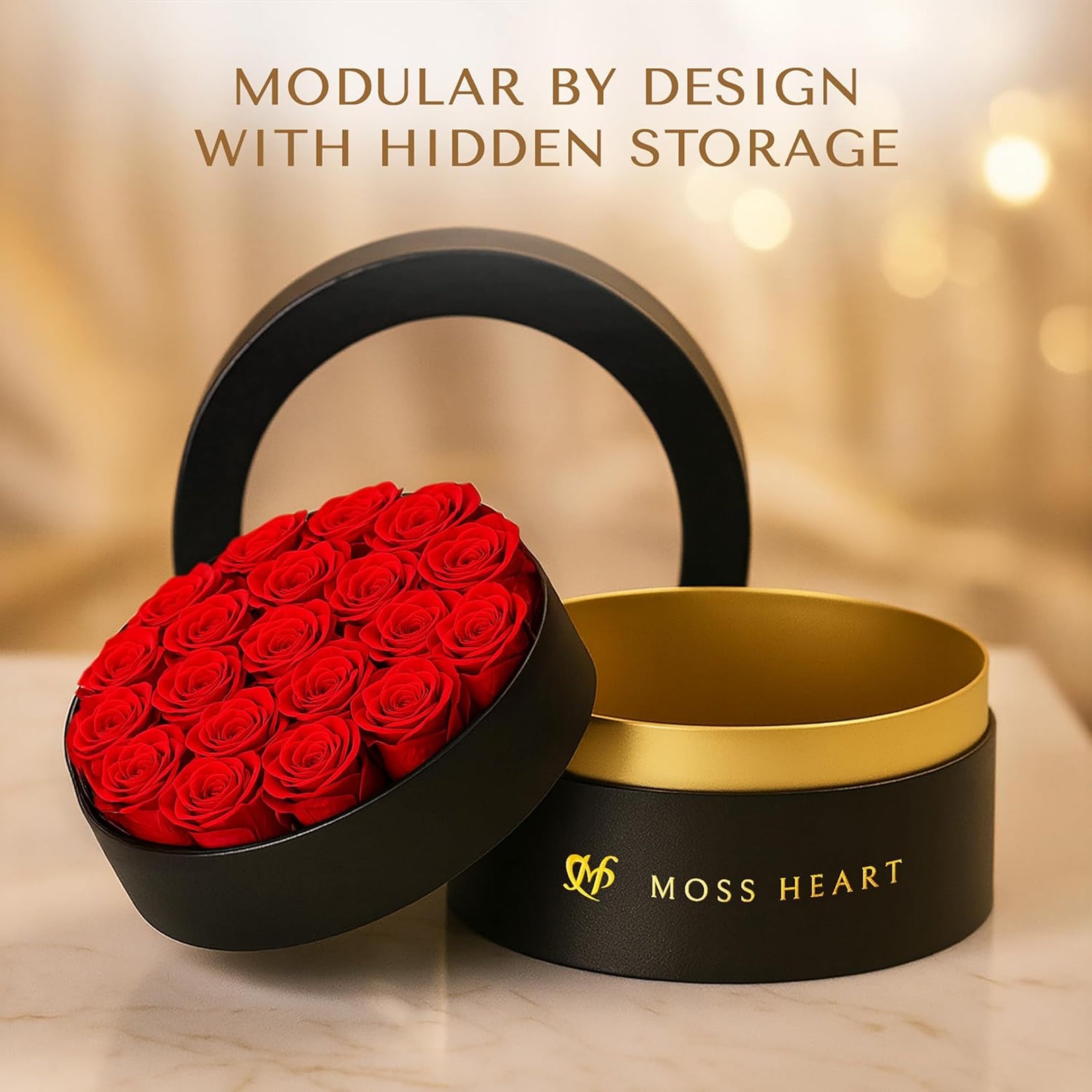 Red Preserved Roses Box 20 Red Preserved Forever Roses in Round Box – Moss Heart