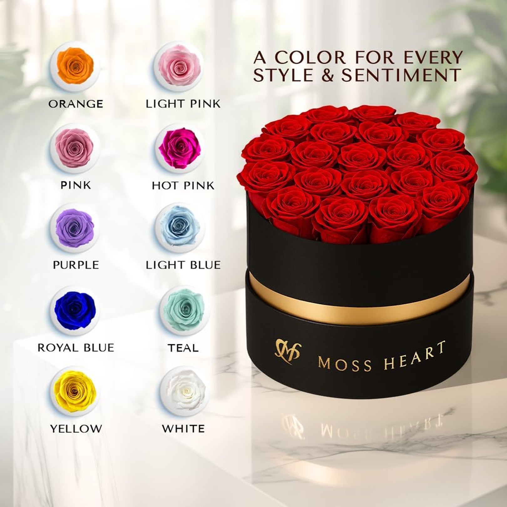 Forever Roses Mini 20 Red Preserved Forever Roses in Round Box – Moss Heart