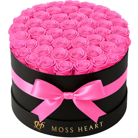 50 Hot Pink Preserved Forever Roses in Round Box