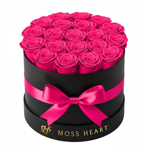 20 Hot Pink Preserved Forever Roses in Round Box